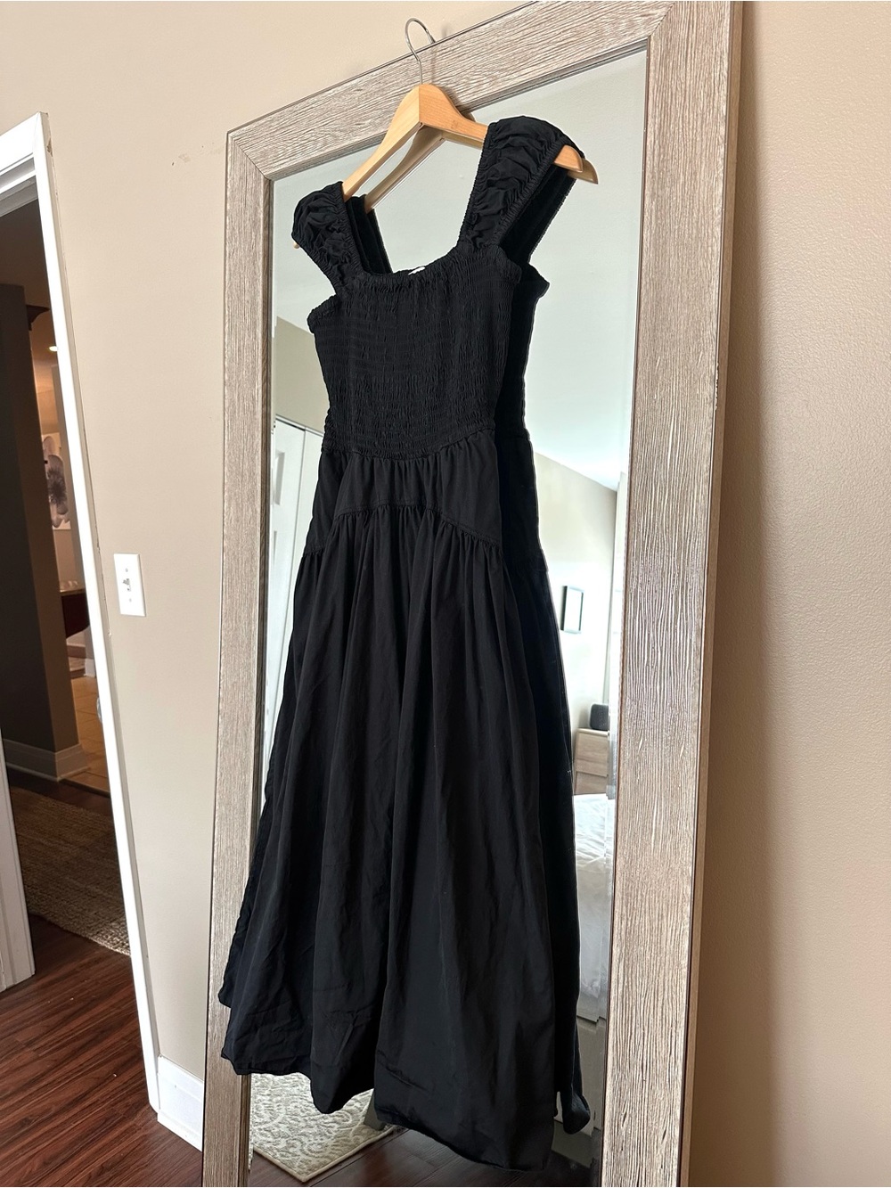 Nordstrom Signature 100% Cotton Black Smocked Poplin Midi Dress Size Small